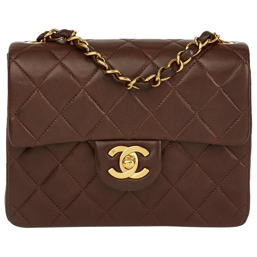 1993 Chanel Chocolate Brown Quilted Lambskin Vintage Mini Flap Bag