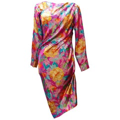 Yves Saint Laurent lovely long sleeve pink silk dress with floral pattern