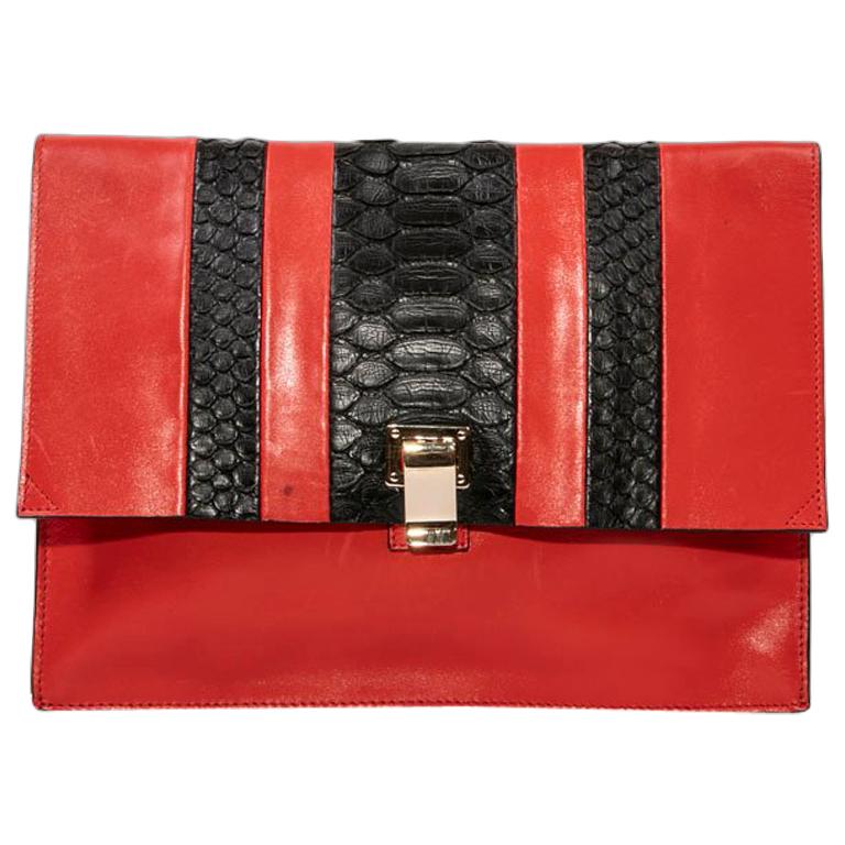 PROENZA SCHOULER Pouch in a Smooth Red Leather and Exotic Skin