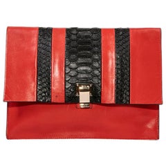 PROENZA SCHOULER Pouch in a Smooth Red Leather and Exotic Skin