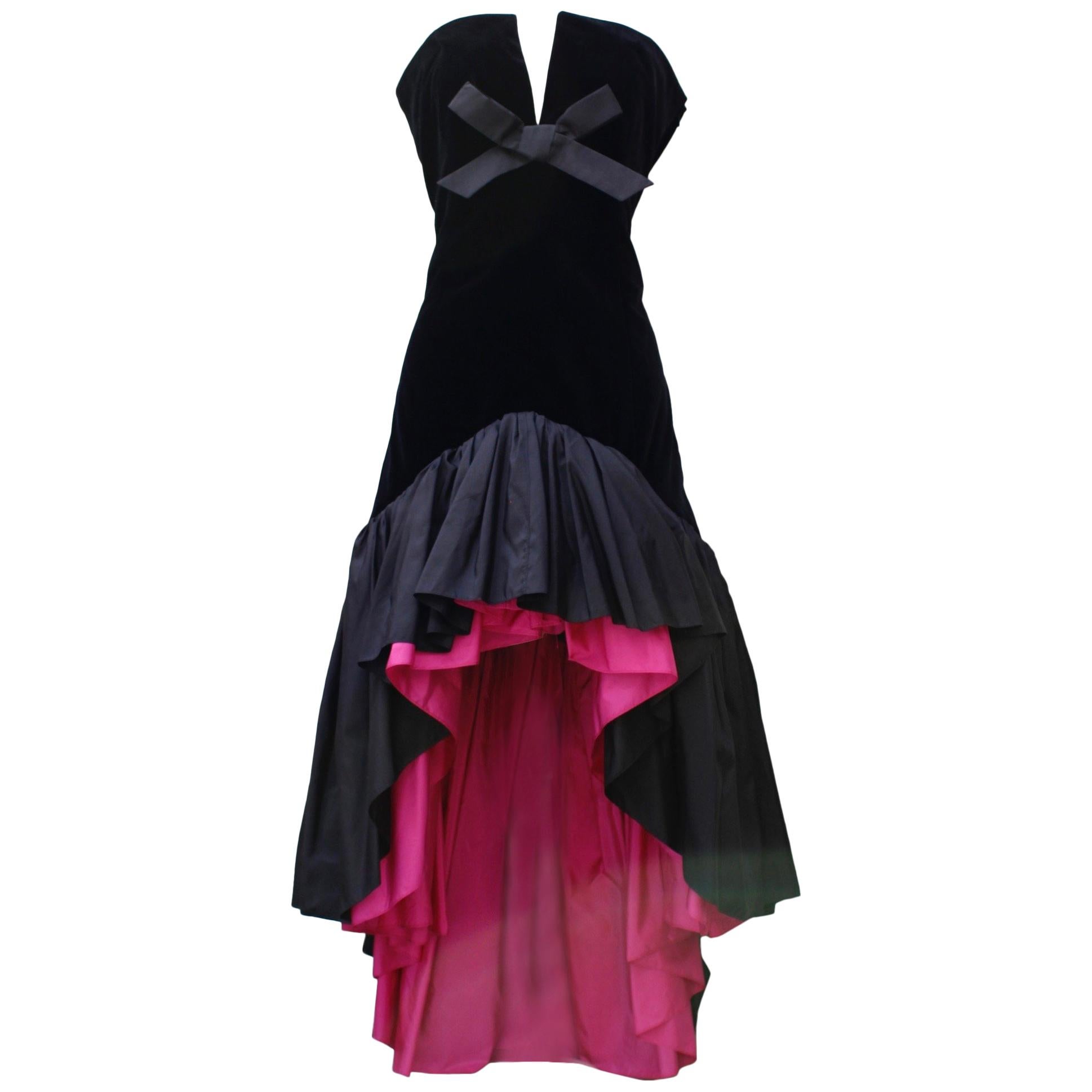 Saint Laurent Rive Gauche stunning black and fuchsia dress For Sale