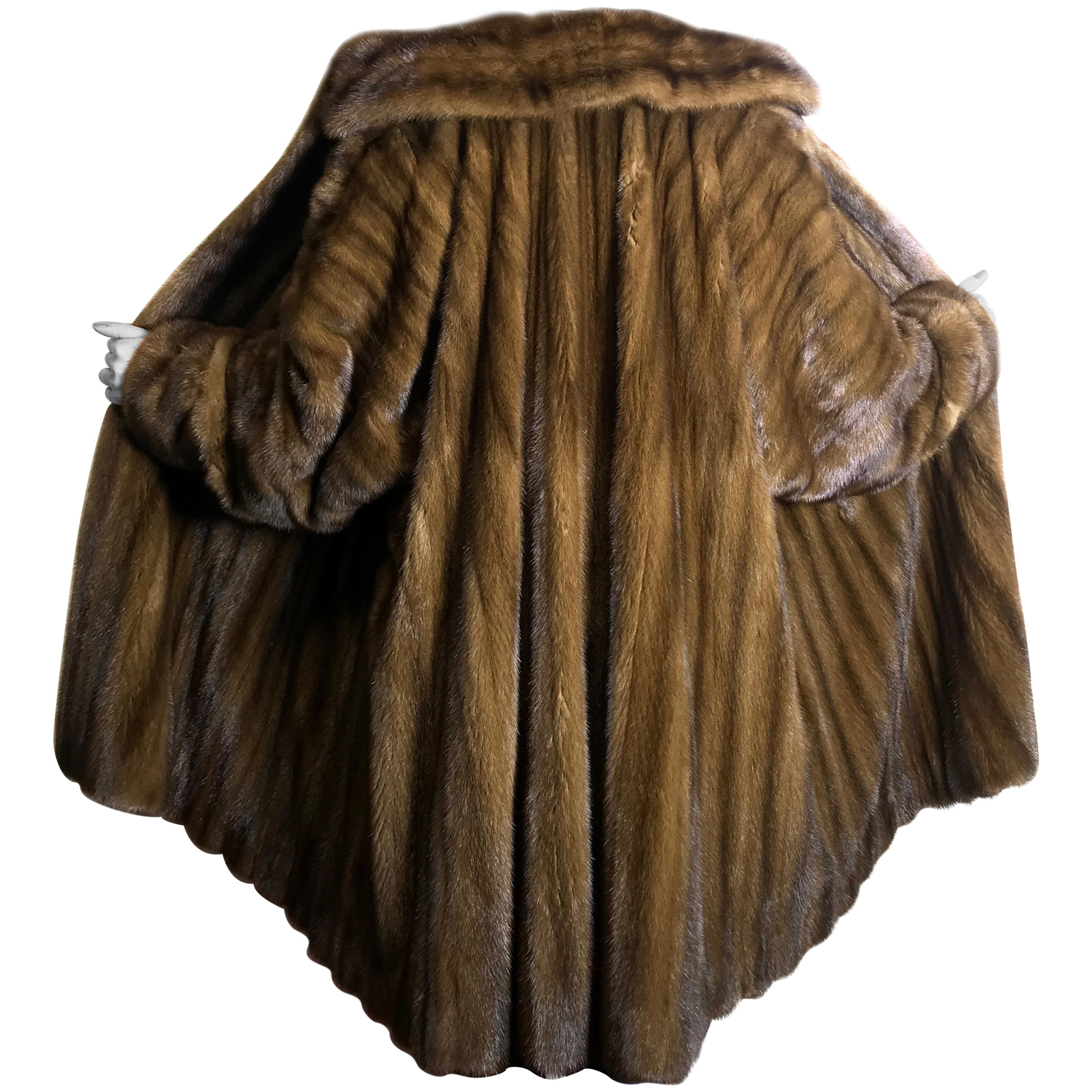 Velvet mink fur coat by BRAUN. Swinger/swing coat. silk mink brown (10) For Sale