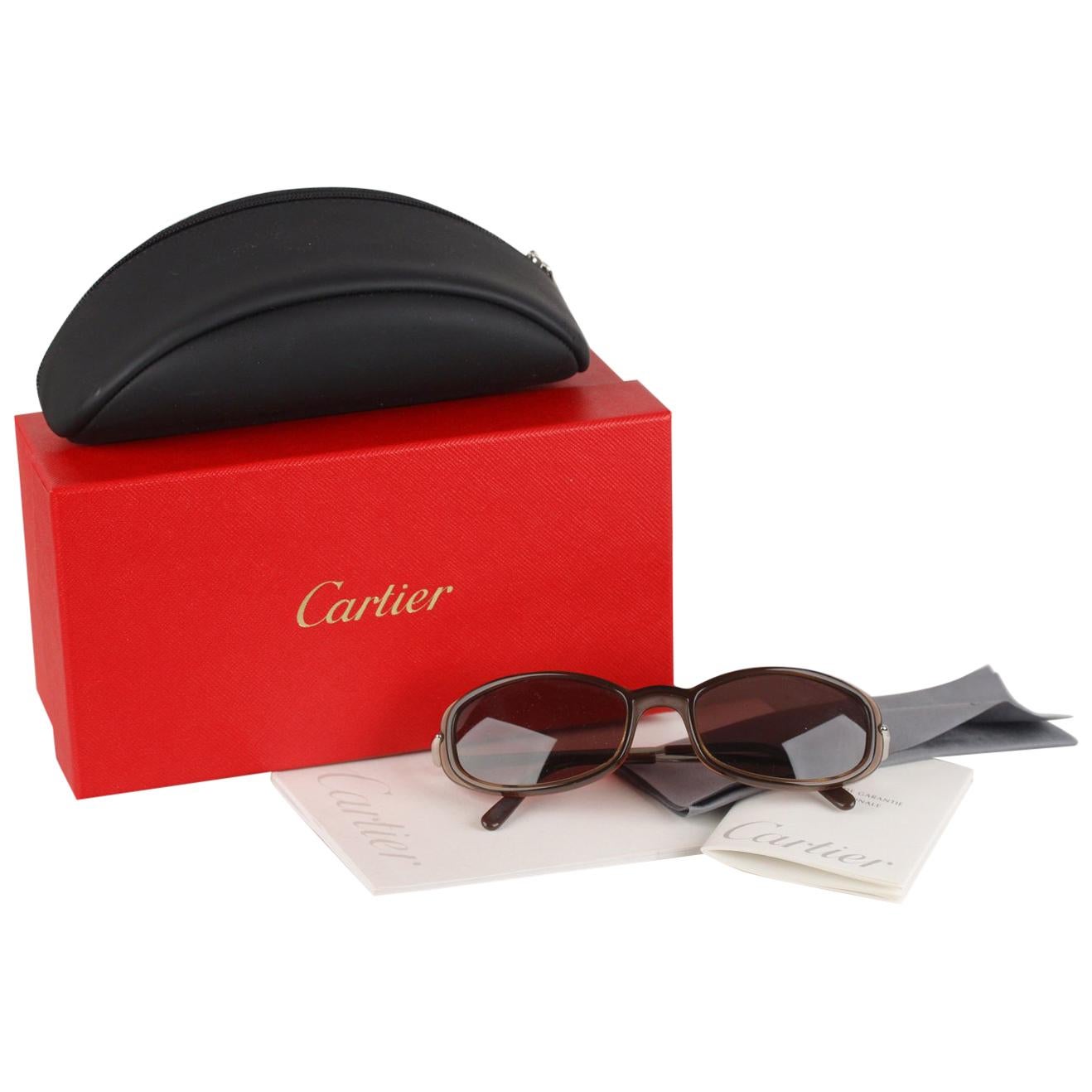 Cartier Paris Brown Unisex Sunglasses Mod T8200423 51mm New Old Stock