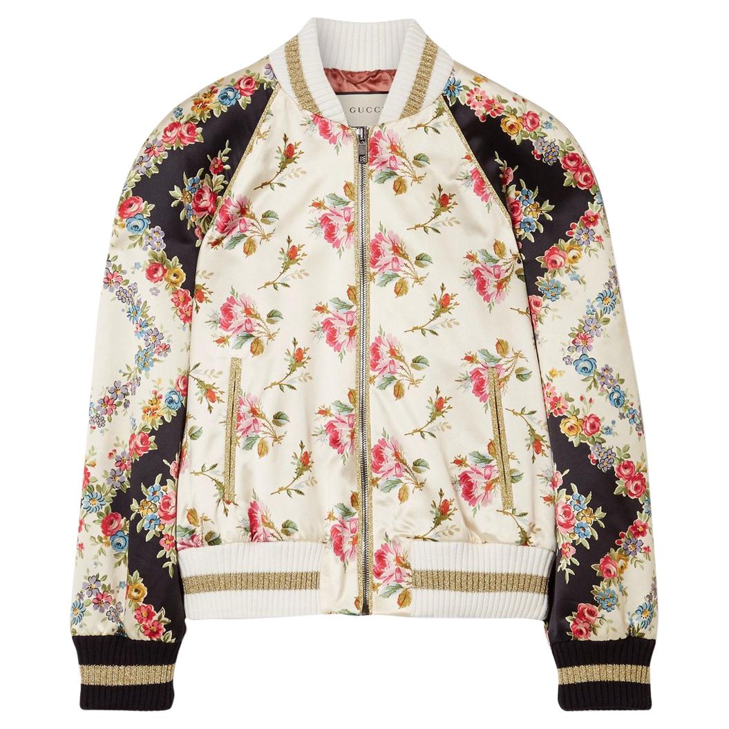 Gucci Appliquéd Floral-Print Duchesse Silk-Satin Bomber Jacket at ...