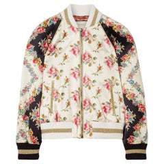 Gucci Bomberjacke aus Seidensatin mit Blumenapplikationen und Duchesse-Print