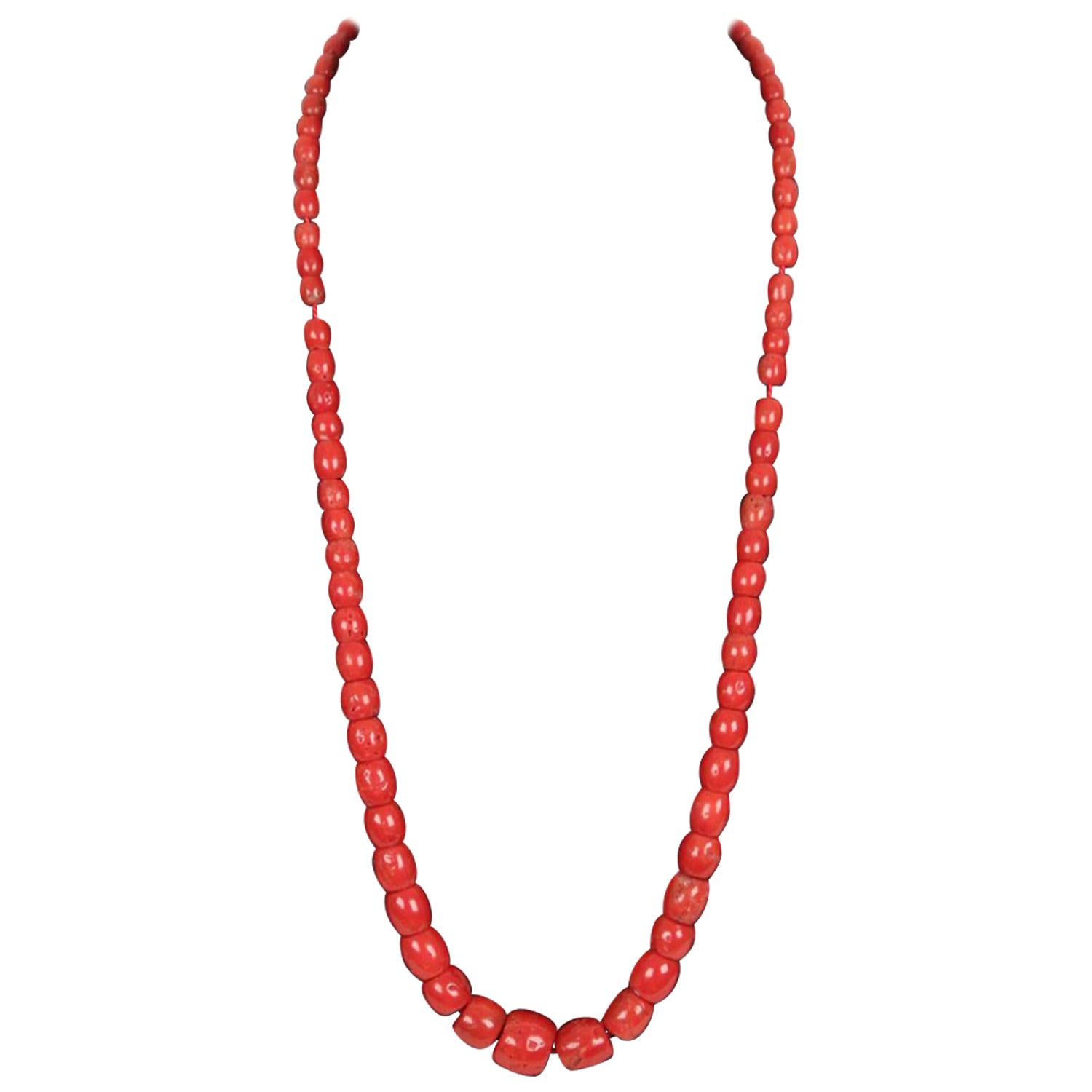 Vintage Natural Red Mediterranean Coral Strand Necklace Beads
