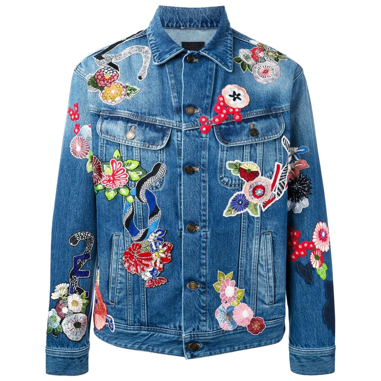 Saint Laurent Love Embroidered Denim Jacket