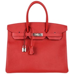 Hermes Birkin 35 Rouge Casaque Lipstick Red Epsom Palladium new