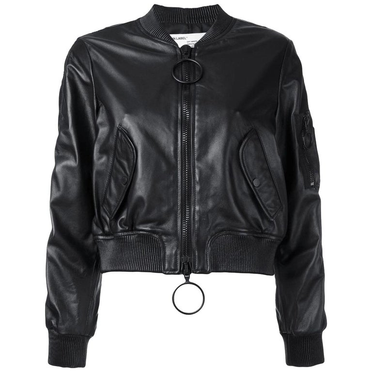 Off-White c/o Virgil Abloh Woman Leather Bomber Jacket For Sale at 1stDibs  | off white leather bomber jacket, off white leather bomber, white leather bomber  jacket