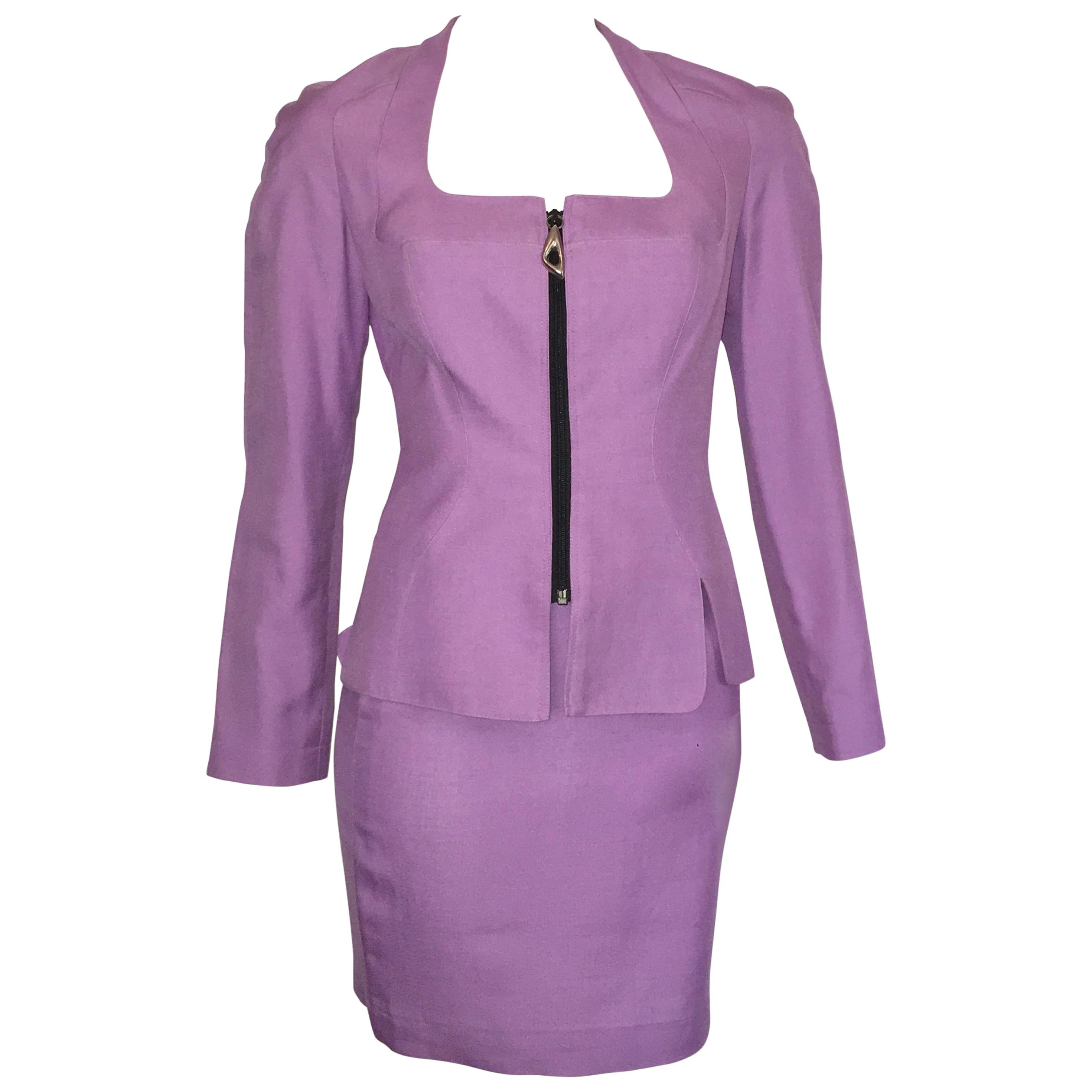 Thierry Mugler 1990s Lilac Linen Jacket & Skirt set Size 4.  For Sale