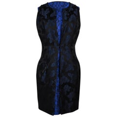 Christian Dior Kleid Blau Blumendruck mit langer ärmelloser Weste 8