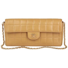 2003 Chanel Beige Quilted Lambskin East West Chocolate Bar Flap Bag