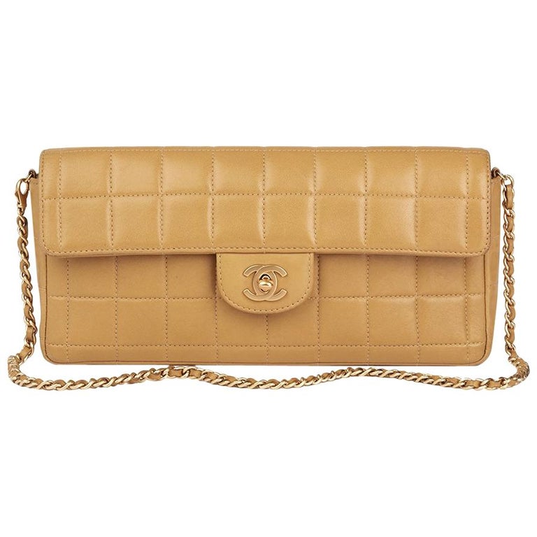 2003 Chanel Beige Quilted Lambskin East West Chocolate Bar Flap