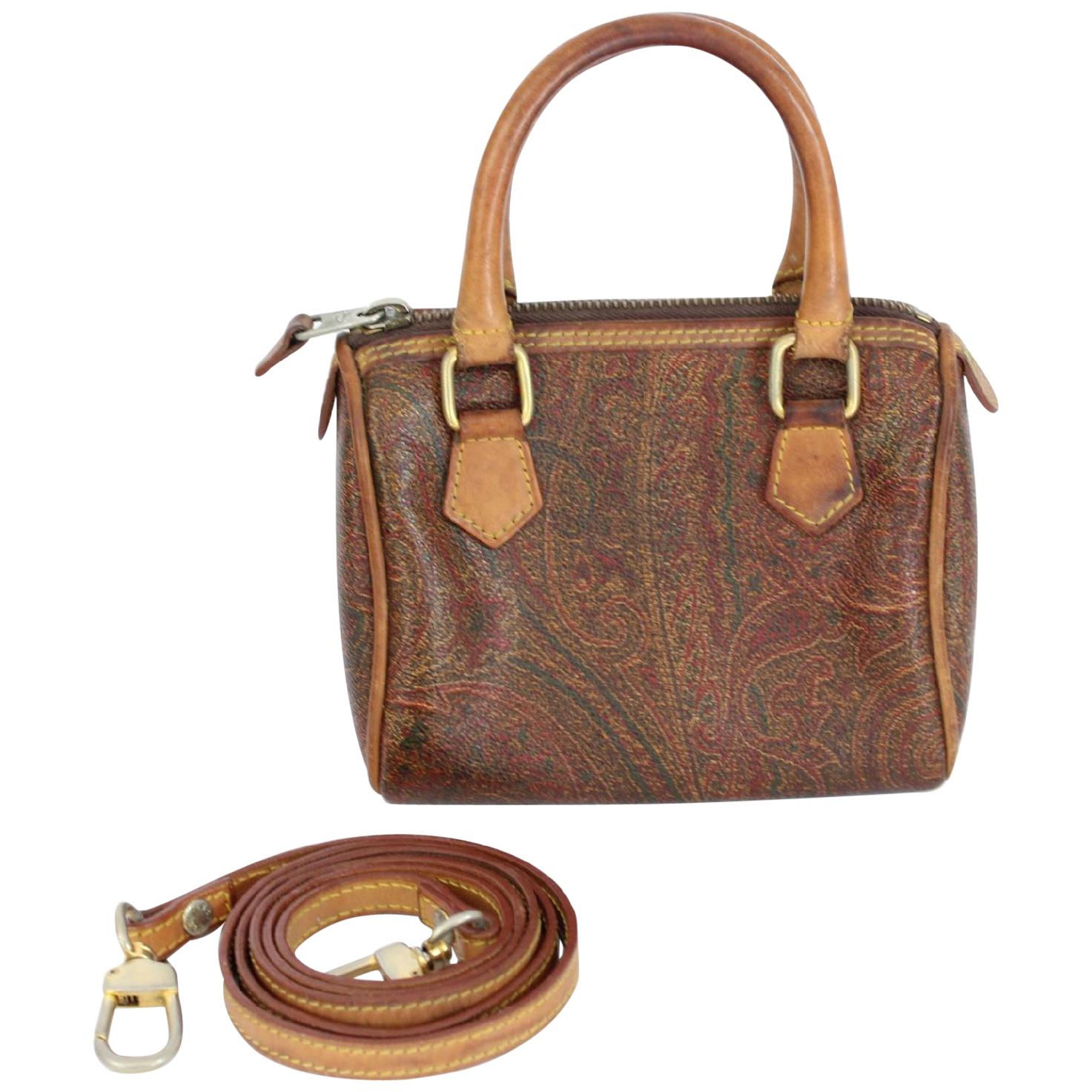 Etro Mini Handbag Pochette Paisley Leather Vintage Brown, 1990s