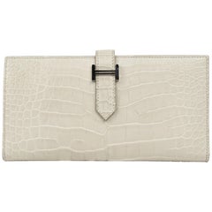 Hermes Bearn Wallet Matte Beton Matte Alligator Palladium New