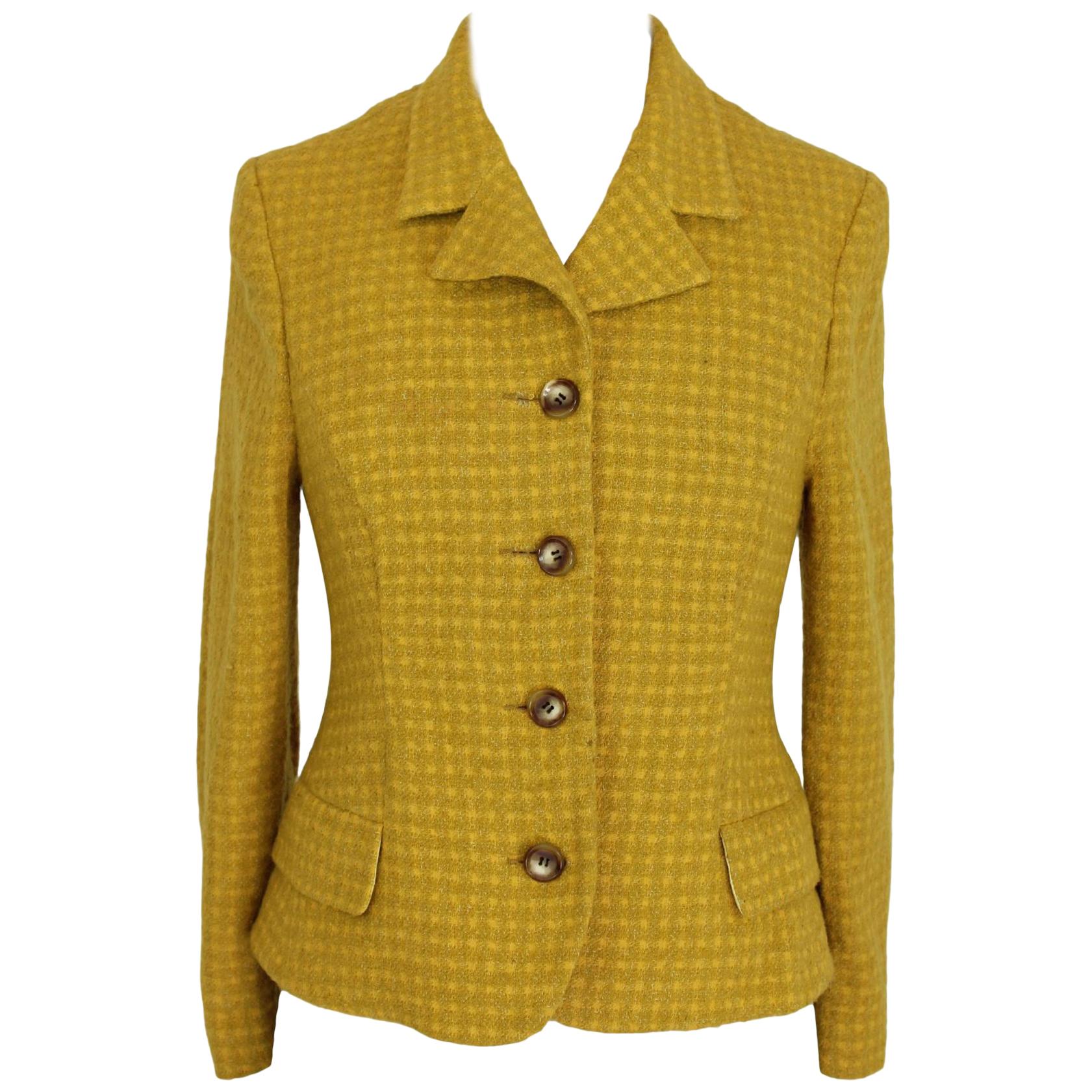 Versace Jeans Couture Boucle Jacket Blazer Wool Vintage Yellow, 1990s