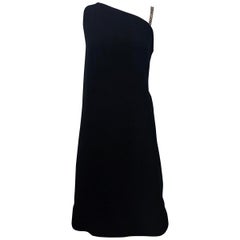 Vintage 1960s Guy D. Plus Size 14 / 16 Demi Couture Black One Shoulder Cocktail Dress