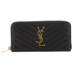 Saint Laurent Classic Monogram Zip Around Wallet Matelasse Chevron Leather