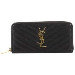  Saint Laurent Classic Monogram Zip Around Wallet Matelasse Chevron Leather