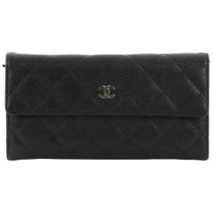 Chanel CC Gusset Flap Wallet Quilted Caviar Long