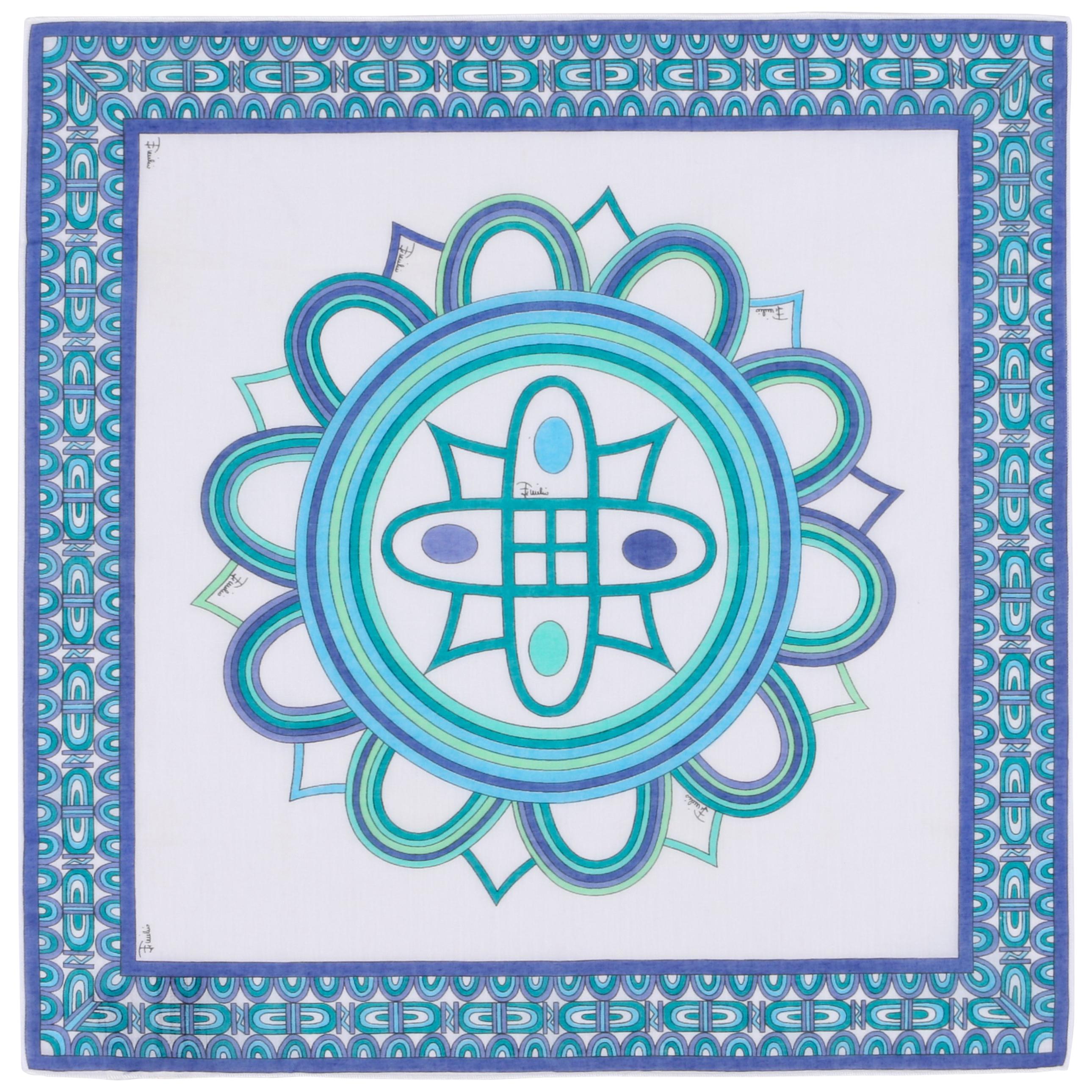 EMILIO PUCCI c.1970
s Signature Geometric Op Art Print Handkerchief / Scarf NOS