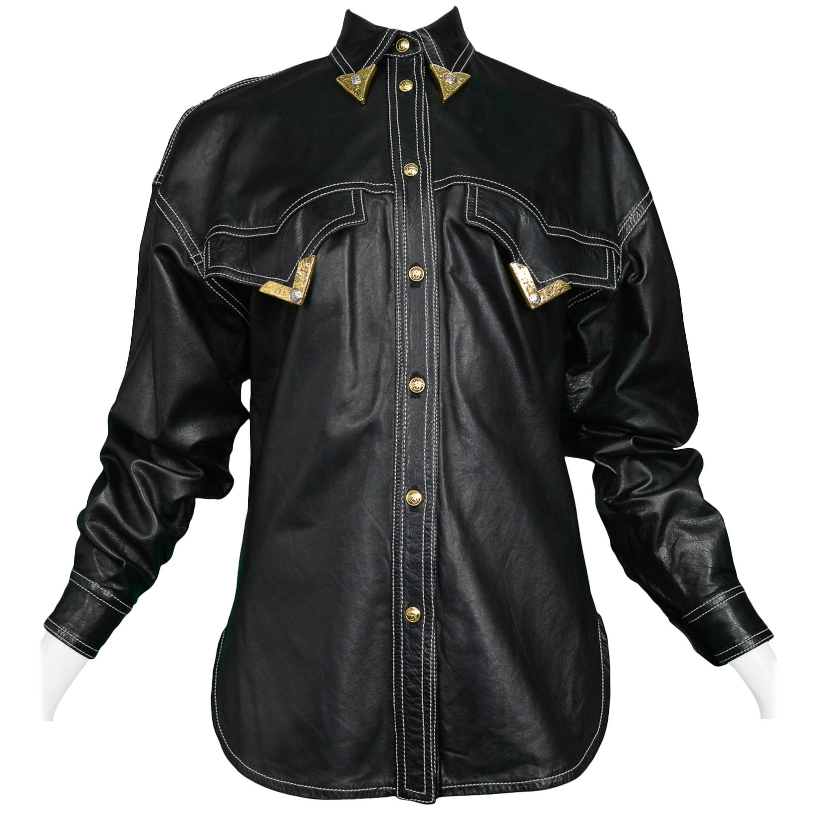 Vintage Gianni Versace F/W 1991 Leather Western Shirt