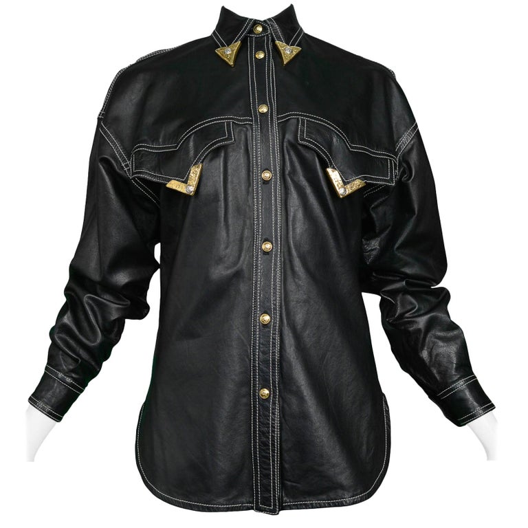 aardolie Havoc beest Vintage Gianni Versace F/W 1991 Leather Western Shirt at 1stDibs | versace  leather shirt, versace western shirt