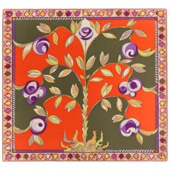 EMILIO PUCCI c.1960's Orange Forest Green Rose Floral Signature Print Silk Scarf