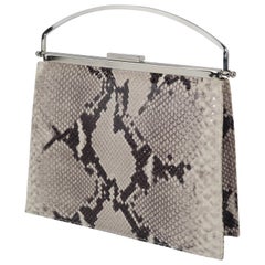 Used Neiman Marcus Python Printed Leather Handbag With Silver Handle