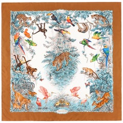 HERMES Robert Dallet c.1988 "Equateur" Tan Brown Jungle Exotic Animal Silk Scarf