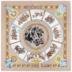 HERMES Laurence Bourthoumieux c.1993 "Chevaux De Trait" Equestrian Silk Scarf