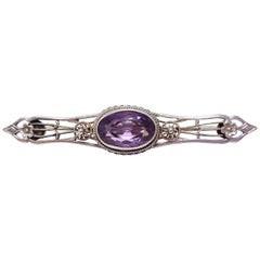 Antique Victorian Amethyst & Sterling Silver Floral Brooch / Sash Pin 