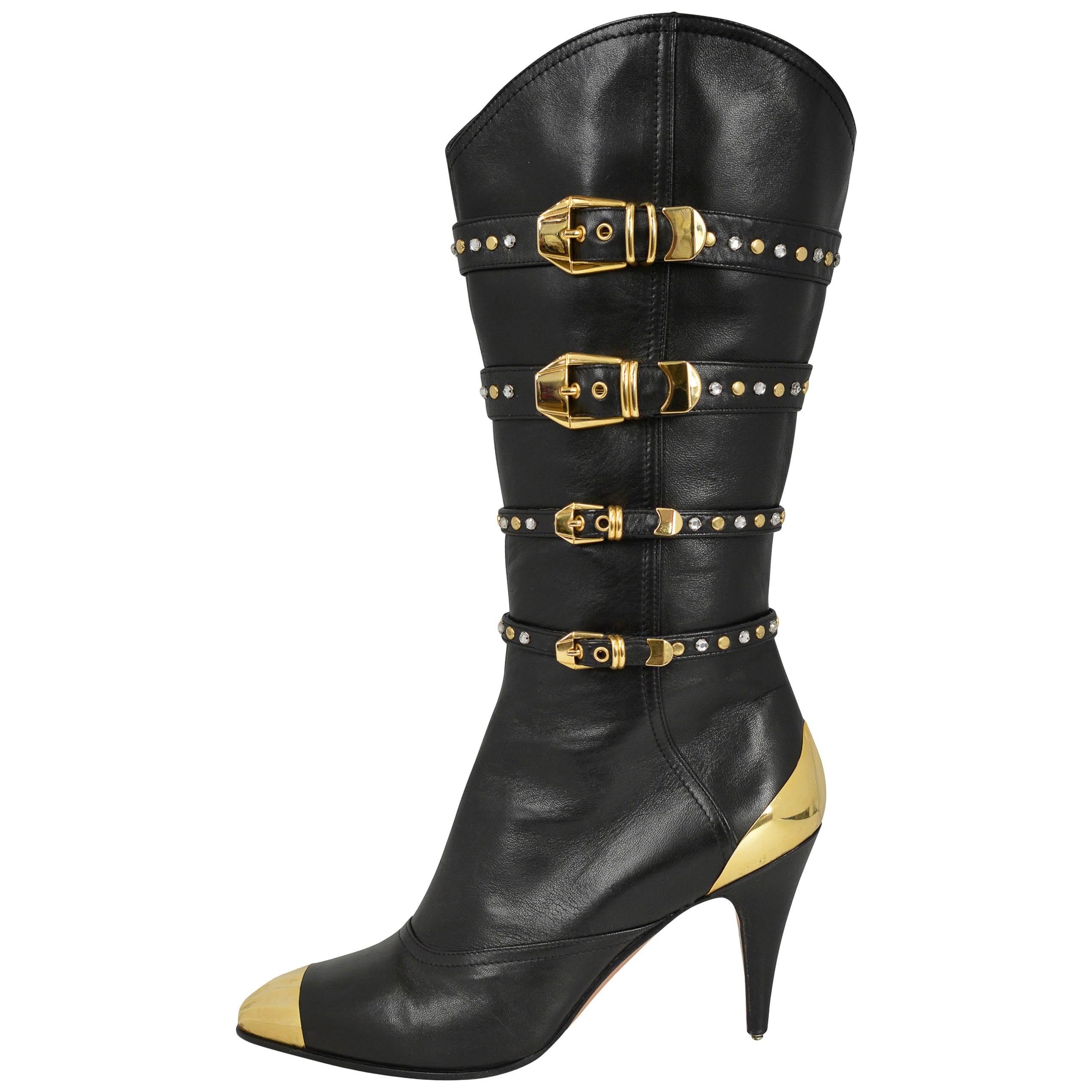 Vintage Gianni Versace F/W 1992 Leather & Gold Studded Western Boots 