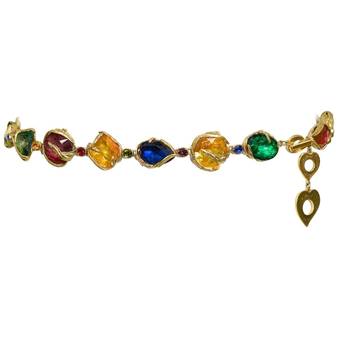 Vintage Yves Saint Laurent 1980's Multicolor Jeweled Chain Belt 