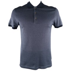 Vintage BOTTEGA VENETA Size M Navy Rhombus Cotton Buttoned POLO