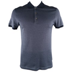 BOTTEGA VENETA Size M Navy Rhombus Cotton Buttoned POLO