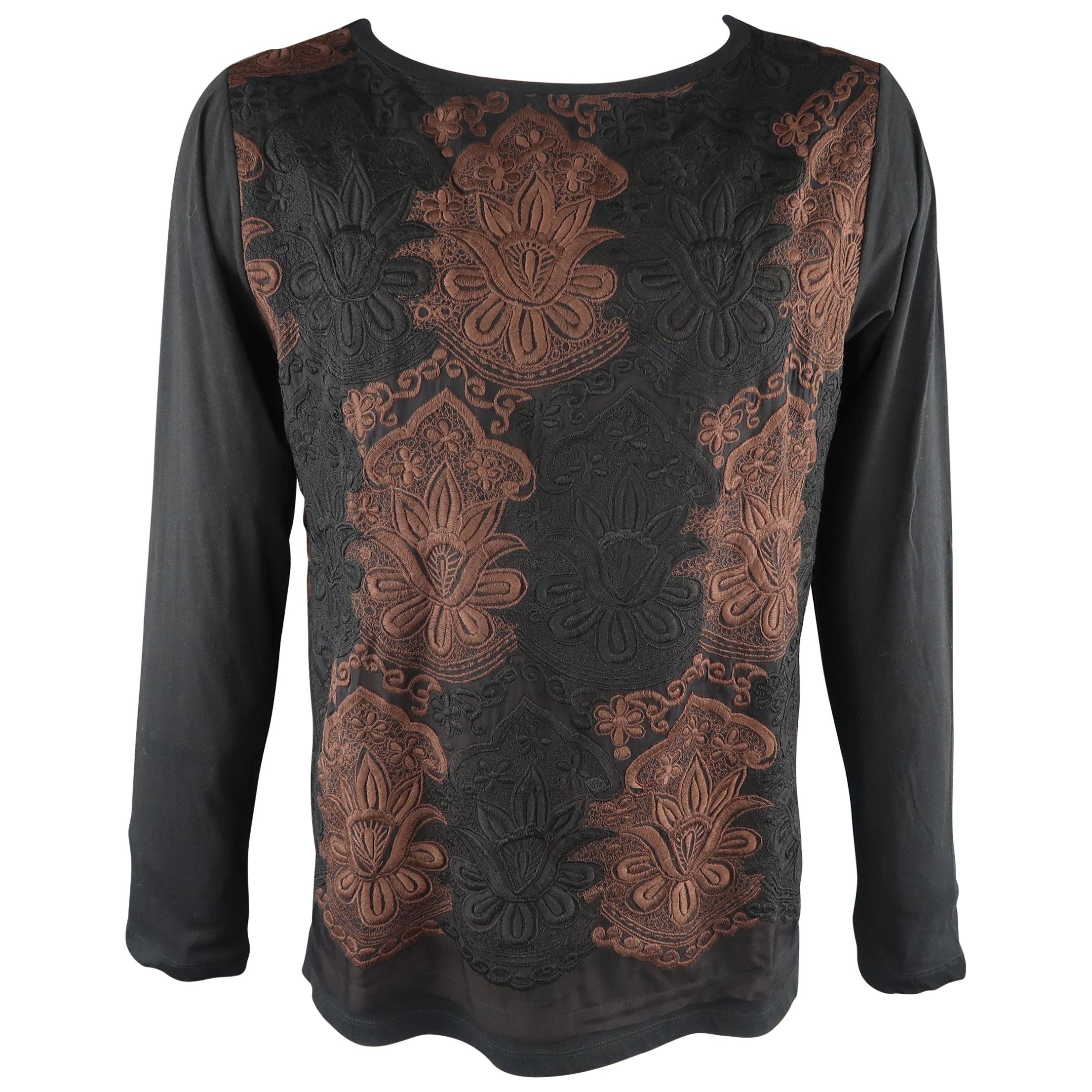 DRIES VAN NOTEN Size S Black Embroidery Cotton / Silk Pullover Sweater 