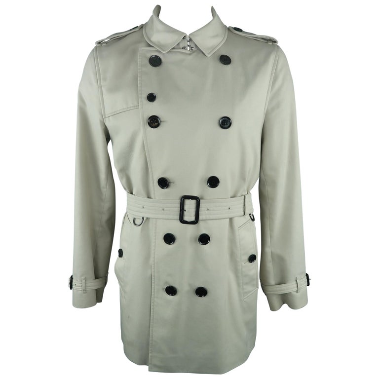 BURBERRY LONDON Size 44 Khaki Solid Cotton / Polyester Trenchcoat Jacket  For Sale at 1stDibs