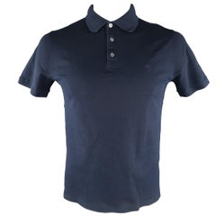 Vintage LOUIS VUITTON Size L Navy Solid Pique POLO