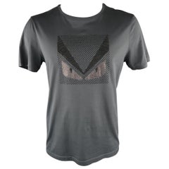 FENDI Size XL Dark Gray Applique Cotton T-shirt