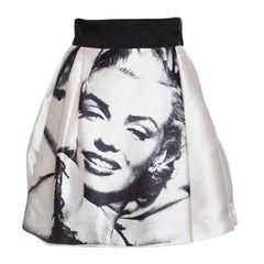 Dolce and Gabbana Monochrome Marilyn Monroe Face Print Silk Pleated Skirt S