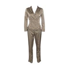 Philosophy di Alberta Ferretti Olive Green Satin Blazer and Trouser Set M