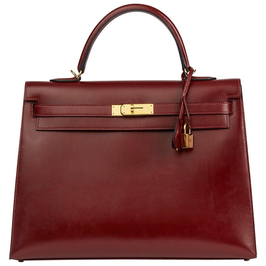 2013 Hermes Rouge H Box Calf Leather Kelly 35cm Sellier