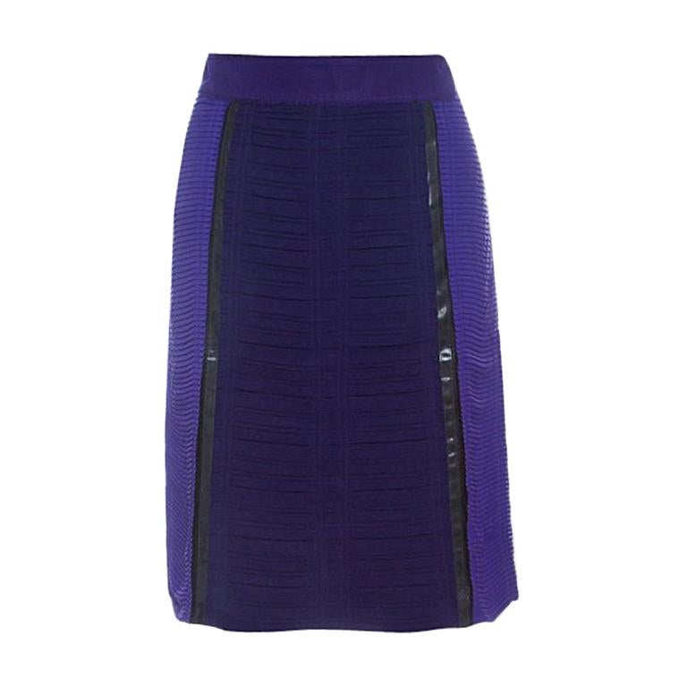 Bottega Veneta Purple and Brown Pleated Plastic Panel Detail Pencil Skirt S