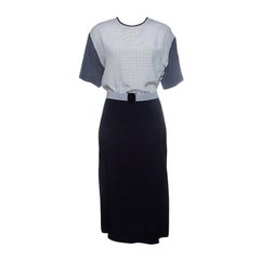 Victoria Victoria Beckham Navy Blue and White Printed Bodice Belted Dress M