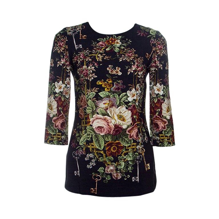 Dolce and Gabbana Black Key and Floral Print Long Sleeve Top S