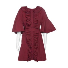 Fendi Red Ruffled Trim Flared Sleeve Belted Cocktail Dress S