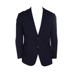 Armani Collezioni Navy Blue Knit Two Button Tailored Blazer L