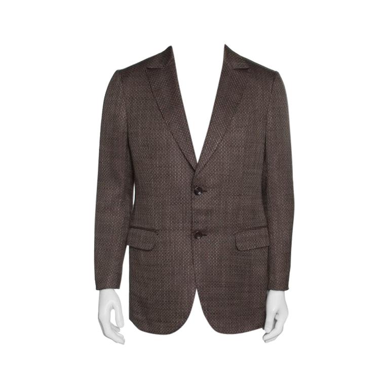 Ermenegildo Zegna Couture Brown Textured Silk Cotton Blend Tailored Blazer L