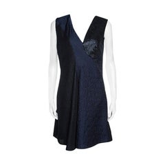 Stella McCartney Navy Blue Cloque and Metallic Jacquard Sleeveless Anita Dress M